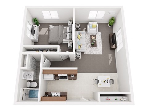 Floor plan for 1 bed, 1 bath, 700 sqft